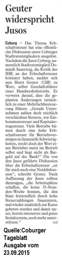 Geuter widerspricht Jusos: Coburger Tageblatt vom 23.09.2015